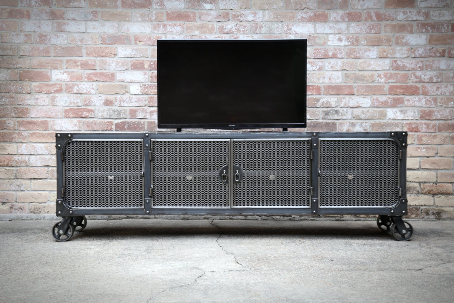 Media Console Cart Modern Industrial Casters Etsy