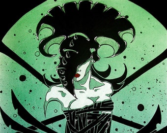 Voodoo priestess ~ Corset and Headdress ~ Charcoal Drawing ~ Gothic Illustration ~ DARK FANTASY ~ Fine Art Print ~ wall decor