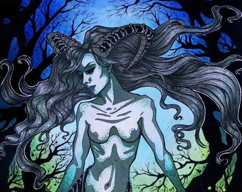 Beowulf ~ Grendel's Mother ~ Mere ~ Swamp ~ Inked Watercolor ~ Gothic Illustration ~ DARK FANTASY ~ Fine Art Print ~ wall decor