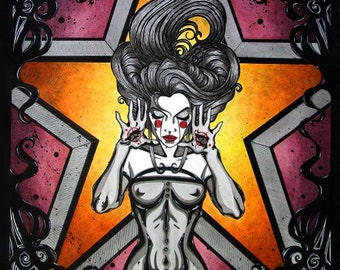 Woman ~Purple & Orange ~ Carnival Star ~ Inked Watercolor ~ Gothic Illustration ~ DARK FANTASY ~ Fine Art Print ~ wall decor