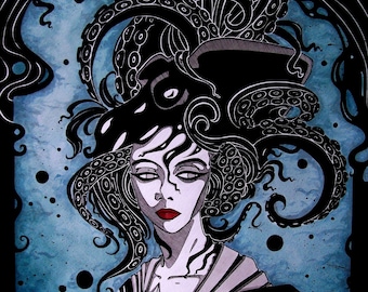Victorian Woman ~ Octopus Hair ~ Character Portraits ~ Inked Watercolor ~ Gothic Illustration ~ DARK FANTASY ~ Fine Art Print ~ wall decor