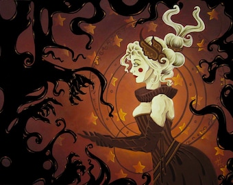 Victorian Doll ~ Nightmare ~ Stars ~ Child's Room ~ Acrylic Painting ~ Gothic Illustration ~ DARK FANTASY ~ Fine Art Print ~ wall decor