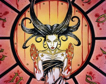 Woman ~ Wheel of Fortune ~ Charcoal Drawing ~ Gothic Illustration ~ Tarot ~ DARK FANTASY ~ Fine Art Print ~ wall decor