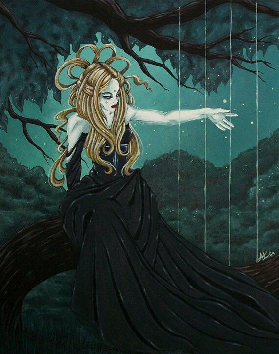 Gothic robed woman with red roses comic fantasy art canvas print