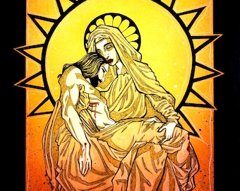 PIETA ~ Mother Mary ~ Christ ~ Charcoal Drawing ~ Gothic Illustration ~ DARK FANTASY ~ Fine Art Print ~ wall decor