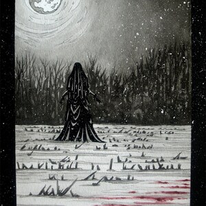 Victorian Woman ~ Winter Field ~ Wolf Prints ~ Death Shroud ~ Inked Watercolor ~ Gothic Illustration ~ DARK FANTASY ~ Fine Art Print