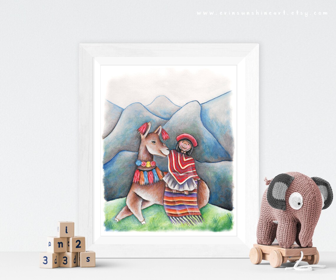 Peruvian Llama Print / Llama Nursery Decor / Cute Llama Art / | Etsy