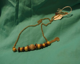 Nice Wood Beaded Fashion Necklace on Gold Colored Chain