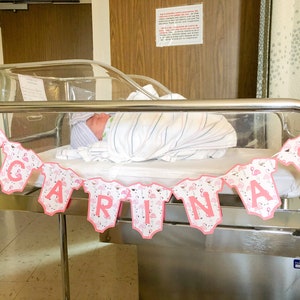 Hospital Baby Name Banner / Bassinet Name Sign / Baby Bed Banner / Welcome Baby Hospital Decor / Custom Newborn Banner