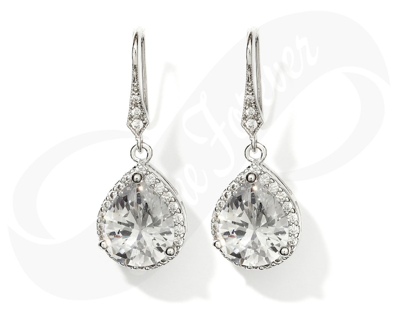 Bridesmaid Jewelry Set Bridal Teardrop Cubic Zirconia Earrings Teardrop Necklace Set Bridal Jewelry Necklace Bridal Set Bridesmaid Gift