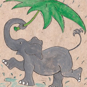 Cantando bajo la lluvia / Elefantes de Annabel / tarjeta de elefante / tarjeta de felicitación / tarjeta alegre / chapoteando en charcos / elefante feliz / cumpleaños