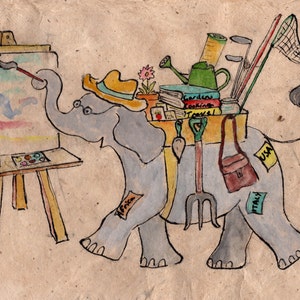 Happy Hobbies, ideale olifantenwenskaart voor mensen met hobby's zoals tuinieren, vissen, kunst en reizen
