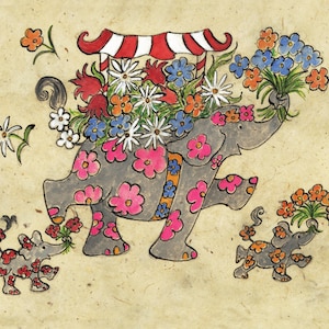 Flores de aniversário / Flower Power / Cartão dos elefantes de Annabel / alegre / flores / felicidade / elefantes / Cartão de agradecimento / Melhoras / Aniversário
