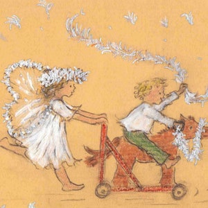 Anjinhos, cartão de felicitações inspirado nas brincadeiras imaginárias dos meus filhos. Natal ideal, aniversário, obrigado, cartão de memórias felizes