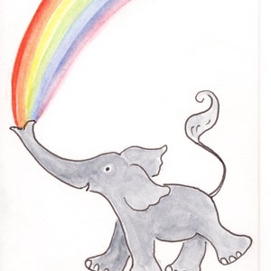 Handgeschilderde Rainbow Baby Elephant, liefdadigheidswenskaart ideaal als bedankkaart, vooral voor NHS-personeel en belangrijke werknemers