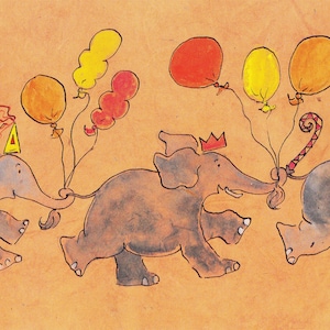 Balões, Elefantes de Annabel, cartão de aniversário de elefante, cartão de comemoração, alegre, feliz, cartões infantis, presente infantil