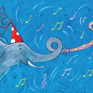 Elefante trompetista / Feliz cumpleaños / Celebración / Tarjeta del elefante de Annabel / Música / Tarjetas para niños / Tarjeta divertida / Alegre / Tiempo de fiesta