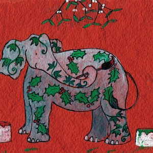 Décorations de Noël / Les éléphants d'Annabel / Carte de voeux éléphant / Carte de Noël / Houx et lierre / Décorations / Gui