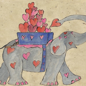 Reine de coeur/cartes de voeux éléphant/anniversaire/occasion spéciale/Merci/Bon rétablissement/Bonne chance ? envoyer de l'amour / des coeurs / la saint-valentin