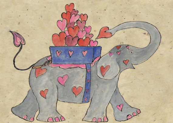 greeting card A6 All you need is love wedding card elephants in love valentine/'s card love hearts