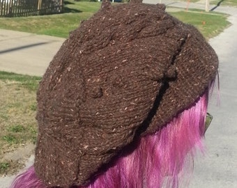 Knitting Pattern Mocha Java Slouchy Hat Beanie Super Bulky Cables Bobbles PDF Download