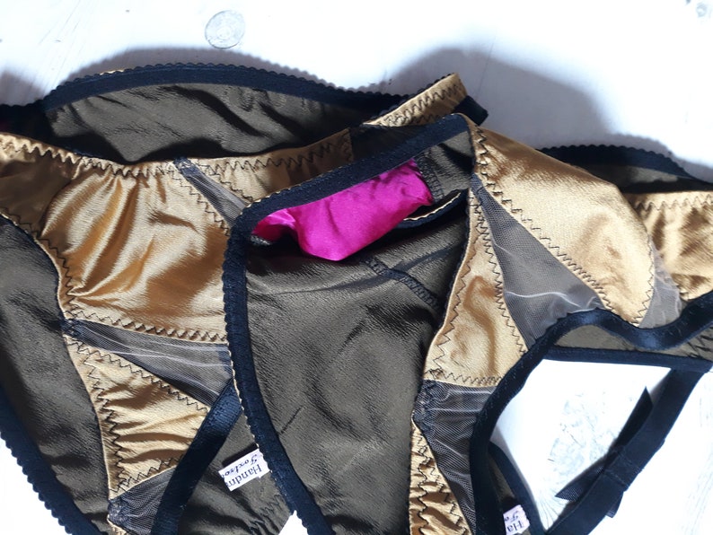 UK size 8 REDUCED Black and gold cut out stretch satin /'Lee/' knickers