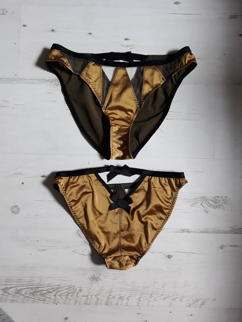 UK size 8 REDUCED Black and gold cut out stretch satin /'Lee/' knickers