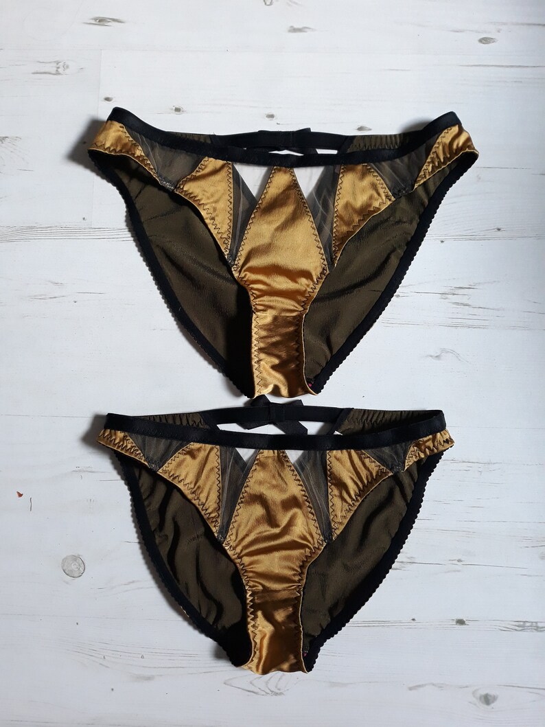 UK size 8 REDUCED Black and gold cut out stretch satin /'Lee/' knickers
