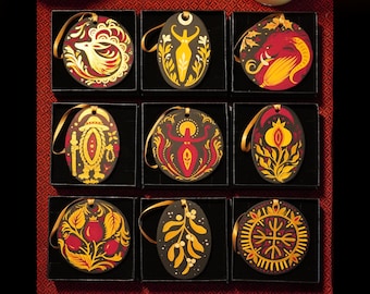 Hand painted ceramic Yule ornaments