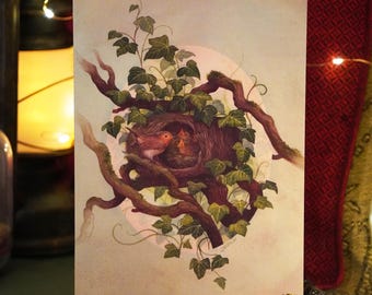 Yule, Winter Solstice card, Robin's Nest