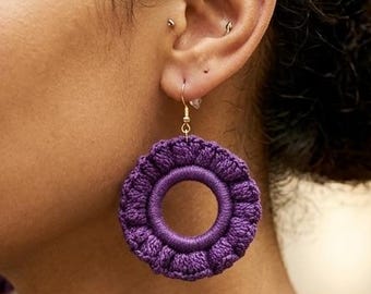 Boucles d'oreilles violettes au crochet à volants | Boucles d'oreilles bohèmes à volants