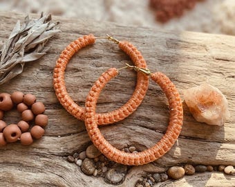 Boucles d'oreilles créoles pêche/orange au crochet | Créoles | Boucles d'oreilles créoles | Boucles d'oreilles orange