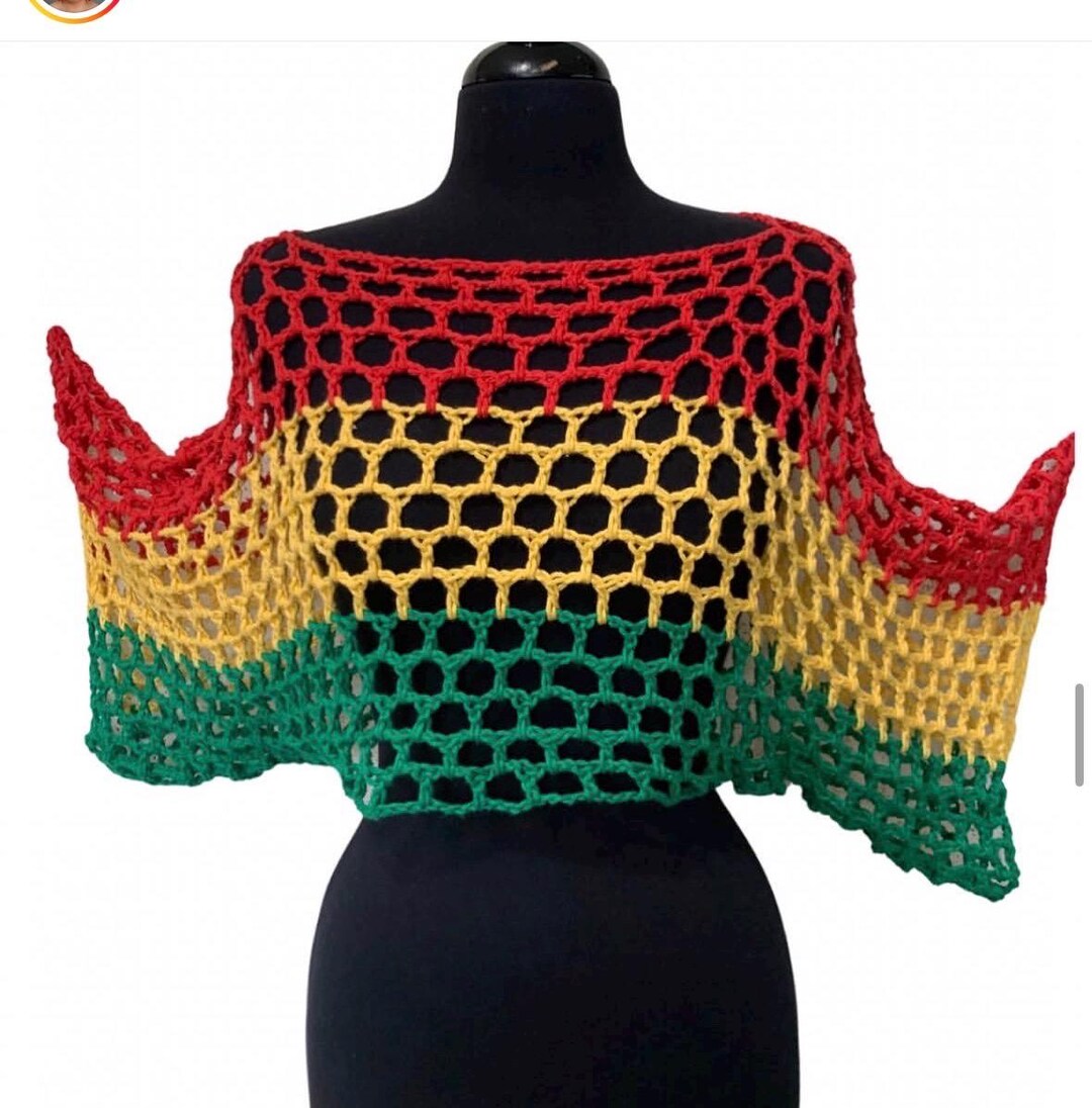 Fishnet Rasta Handmade Crochet Mesh Crop Top|rasta Color Block Festival Poncho|boho ...