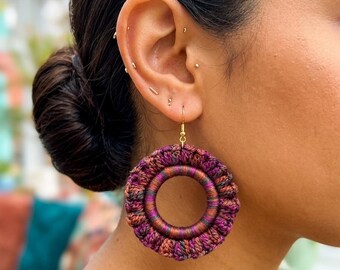 Boucles d'oreilles crochet multicolores à volants | Boucles d'oreilles bohèmes à volants