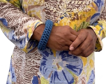 Chunky bleu au crochet | Bijou en fibre écologique recyclé