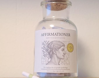 Affirmation Jar – Affirmationer på flaska - Din dagliga dos av positiv psykologi - Pepp & Motivation - Self Care gift