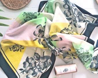 Affirmation Scarf - Manifestation Aid Scarves - Birthday gift - Anatomical heart & Flower - Open Heart - cotton/silk Scarf