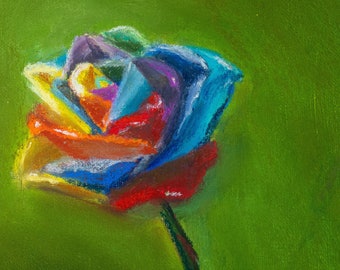 Rainbow Rose pastel original 8x10 painting