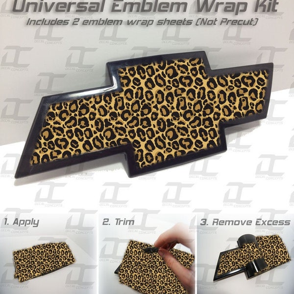 2 Animal Print Chevy Bowtie Vinyl Overlay Sheets - Emblem Decal Overlay - Silverado Tahoe Suburban (Cheetah, Zebra, Tiger, Cow)