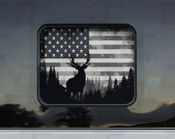 American Flag Elk Forest Silhouette Rear Window Printed Accent Decal For Ford F150/F250 (2015-2025)
