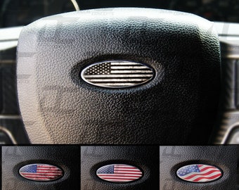 Steering Wheel Emblem Decal Overlay Pack – American Flag Style – For Most Ford Models - F150 F250 Ranger Mustang