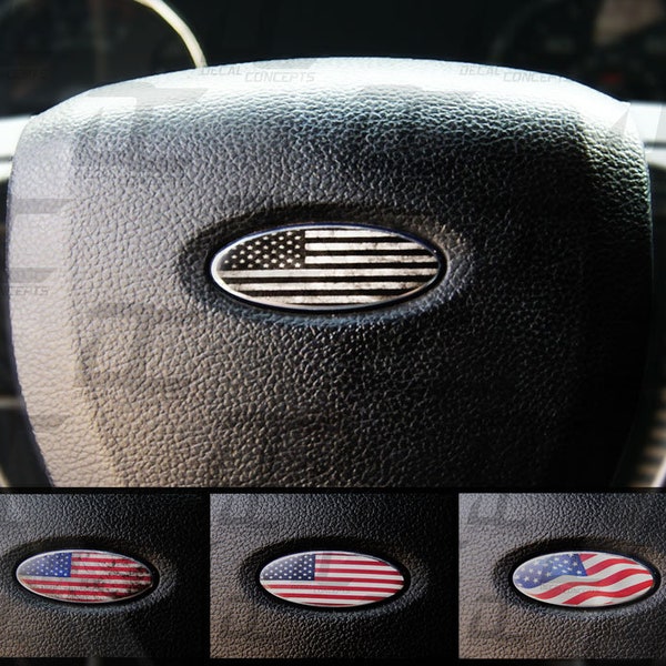 Steering Wheel Emblem Decal Overlay Pack – American Flag Style – For Most Ford Models - F150 F250 Ranger Mustang