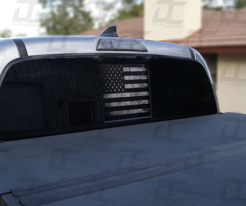 1pc Black White American Flag Rear Window Perforated Decal Graphic  Patriotic Decoration Vinyl Sticker Fit Most Pickup Trucks SUV