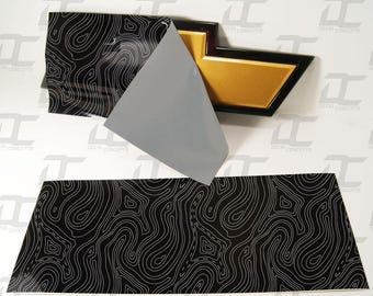 2 Topography Pattern Chevy Bowtie Vinyl Overlay Sheets - Emblem Decal Overlay - Silverado Tahoe Suburban