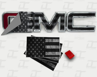 07-23 GMC Sierra - Yukon - Acadia Distressed U.S American Flag Emblem Overlay Wrap Kit