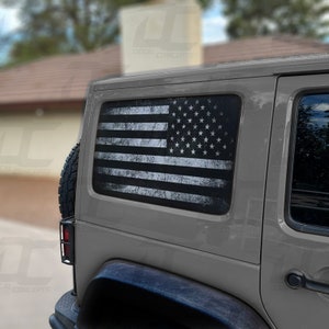 American Flag Distressed Rear Side Window Accent Decal Kit For Jeep Wrangler 4 door (2011-2017)