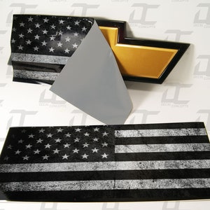 2 American Flag Distressed Chevy Bowtie Vinyl Overlay Sheets - Emblem Decal Overlay - Silverado Tahoe Suburban