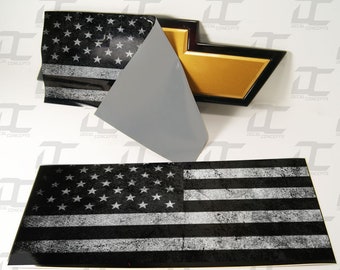 2 arkusze nakładek z motywem amerykańskiej flagi w stylu Chevroleta z kokardką - nakładka na emblemat - Silverado Tahoe Suburban