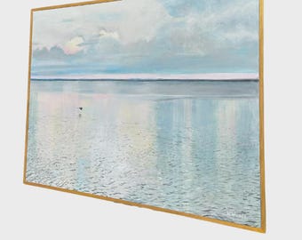 Still Waters Psalm 23 Coastal Landscape Painting, Lord Is My Shepherd Scripture Canvas, Christian Home Decor, Peaceful Seascape, Faith Gift