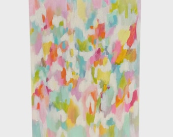 Colorful Abstract Canvas Art, Bright Pastel Floral Wall Art, Grand Millennial Decor, Cheerful Painting, Preppy Aesthetics, Above Bed Hanging